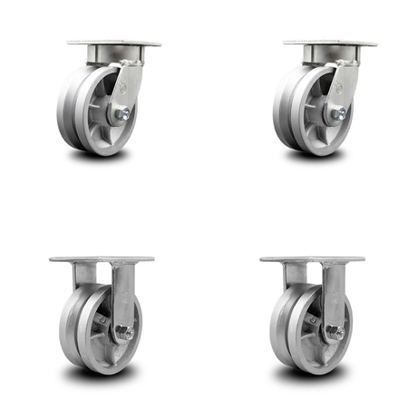 SERVICE CASTER 5 Inch Kingpinless V Groove Semi Steel Wheel Swivel Caster Swivel 2 Rigid, 2PK SCC-KP30S520-VGR-2-R-2